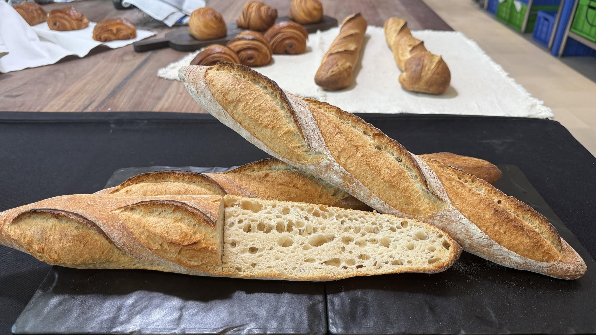 Hand-shaped French baguettes